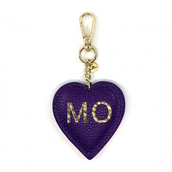 Trixi Gronau leather key fob Coeur purple front, hotfoil stamping gold
